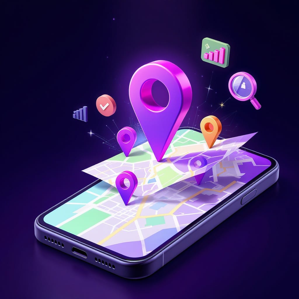 تصویر گرافیکی Local SEO، نقشه گوگل و پینهای کسب و کار برای رتبه بالاتر