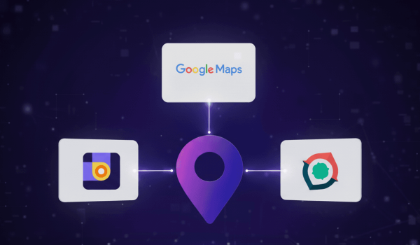 تصویر لوگوهای گوگل مپ، نشان و بلد که به یک پین موقعیت مکانی مرکزی متصل شده‌اند، نمادی از سئوی محلی (Local SEO) و ثبت کسب و کار در نشان و بلد برای افزایش دیده شدن در ایران.