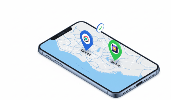 ثبت کسب‌وکار در نقشه‌های نشان و بلد – تصویر نقشه ایران با آیکون‌های لوکیشن و تأیید کسب‌وکار